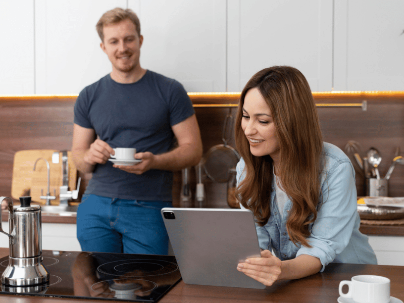 Customer researching coffee machines online before making a purchase