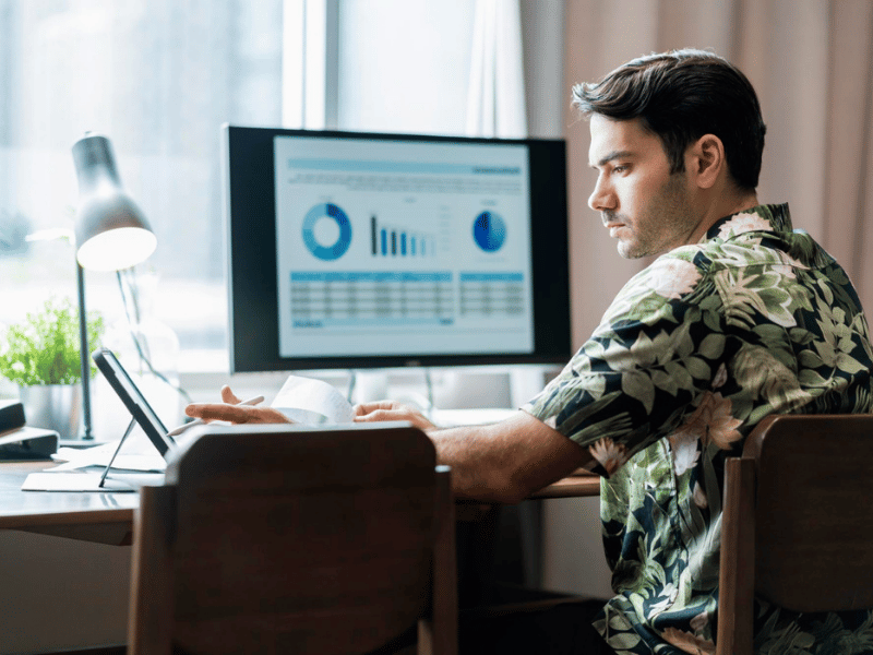 Ecommerce business owner reviewing online sales and SEO performance